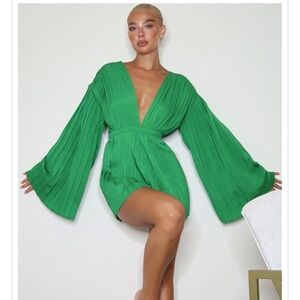 Green Plunge Pleated Romper